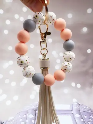 Women's Cute Colorblock Beaded Tassel Design Keychain, Trendy Exquisite Beaded Keychain, Charm, Chic Accessories for Daily &...