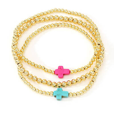 3Pcs Dyed Synthetic Turquoise Cross Bracelets