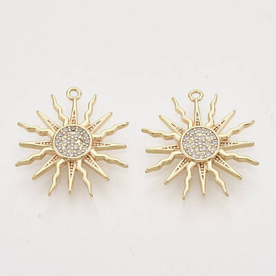 Brass Micro Pave Clear Cubic Zirconia Solar Eclipse Pendants