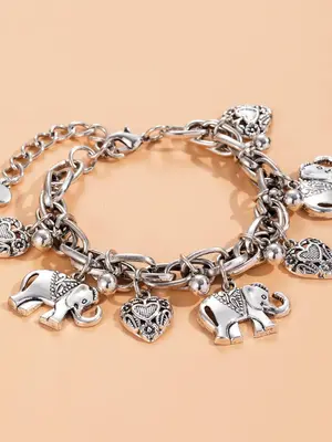 Women's Elephants & Hearts Design Charm Anklet As Perfect Valentine's Day Gift for Girlfriend, Fashionable Boho Style Animal ...