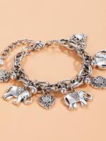 Women's Elephants & Hearts Design Charm Anklet, Fashionable Boho Style Animal Charm Decor Anklet, Casual Alloy Ankle Vintage ...