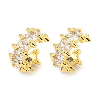 Brass Micro Pave Clear Cubic Zirconia Cuff Earrings