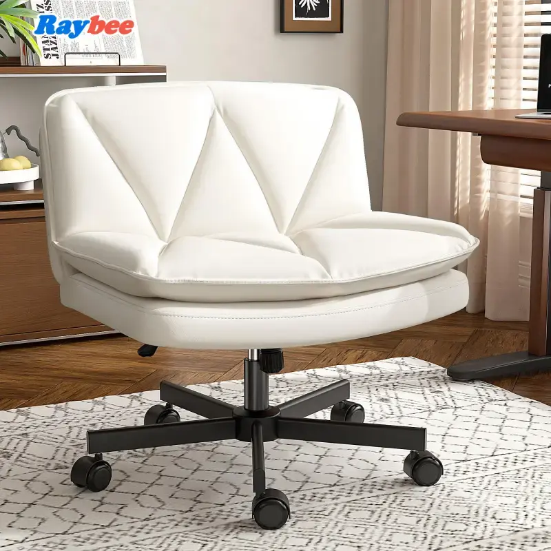 Raybee Furniture Armless Office Desk Chair with Wheels, PU Leather, Mid-Back, Height Adjustable, Wide Seat for Vanity Makeup,...