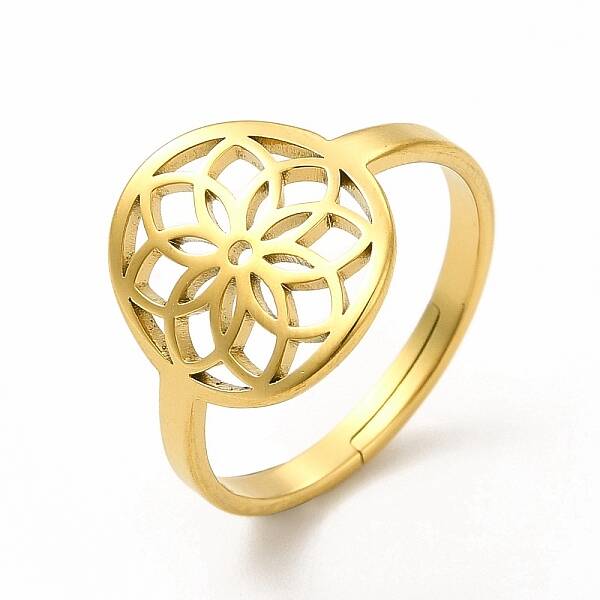 Ion Plating(IP) 304 Stainless Steel Flower Adjustable Ring for Women