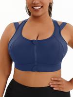 【Plus Size】 Solid Cut Out Zipper Front Sports Bra, Breathable Comfortable Sports Bra for Women, Gymclothes, Women's Sport...