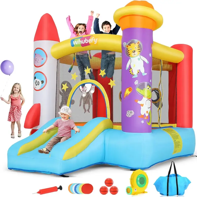 AKEYDIY Inflatable Bounce House Suitable for Children aged 3-8 years old, Comes with Slide, Pitching Game and Fun Photography...