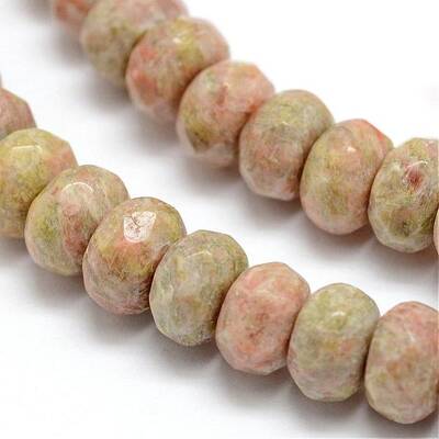 Faceted Natural Unakite Rondelle Beads Strands