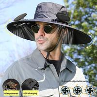 Outdoor Wide-brimmed Sun Hat with Solar Fan, Unisex Fishing Solar Fan Hat, Fisherman's Hat with Built-in Fan, Suitable for Fi...