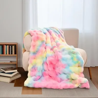 H&D Faux Rabbit Fur Blanket-Pillow not included- Bubble Blanket-Luxury Plush Velvet Throw, Ultra-Soft Fleece, Warm Cozy Wint...
