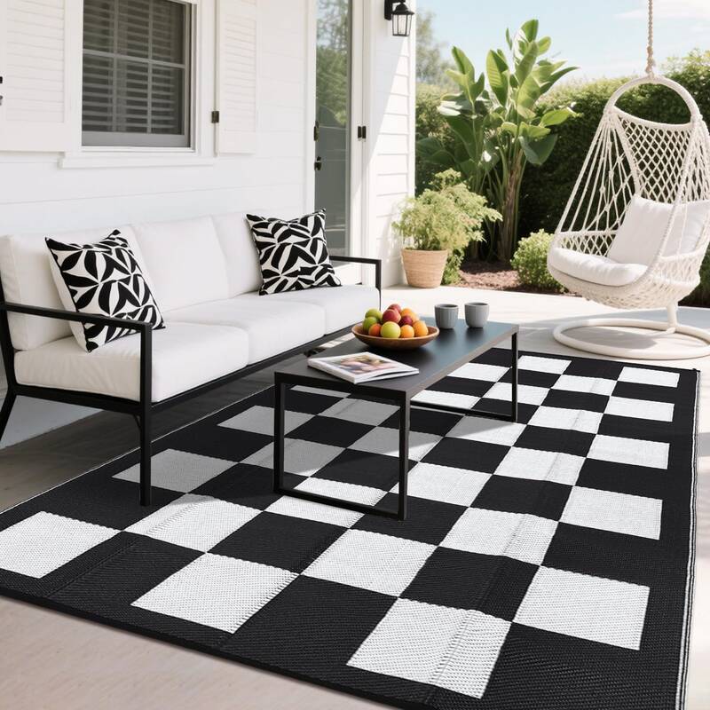 Garvee Outdoor Rug Patio 9x18 Reversible Waterproof Lightweight Plastic Straw Foldable with Carry Bag and Stakes for Picnic B...