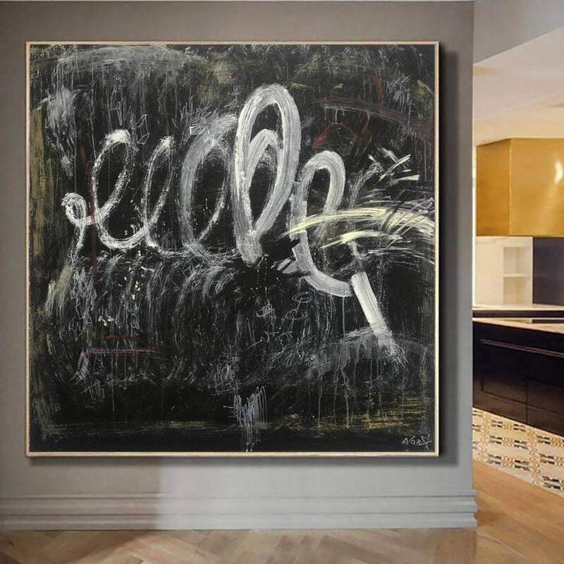 Large Black And White Oil Painting On Canvas Abstract Artwork Modern Wall Art | WAVE OF A MAGIC WAND