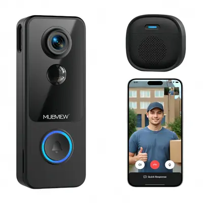 MUBVIEW 2.4Ghz-WiFi Wireless Doorbell Camera&Chime(Battery powered),Ultra-HD video,Two-Way Audio,Night Vision,AI Human Detect...