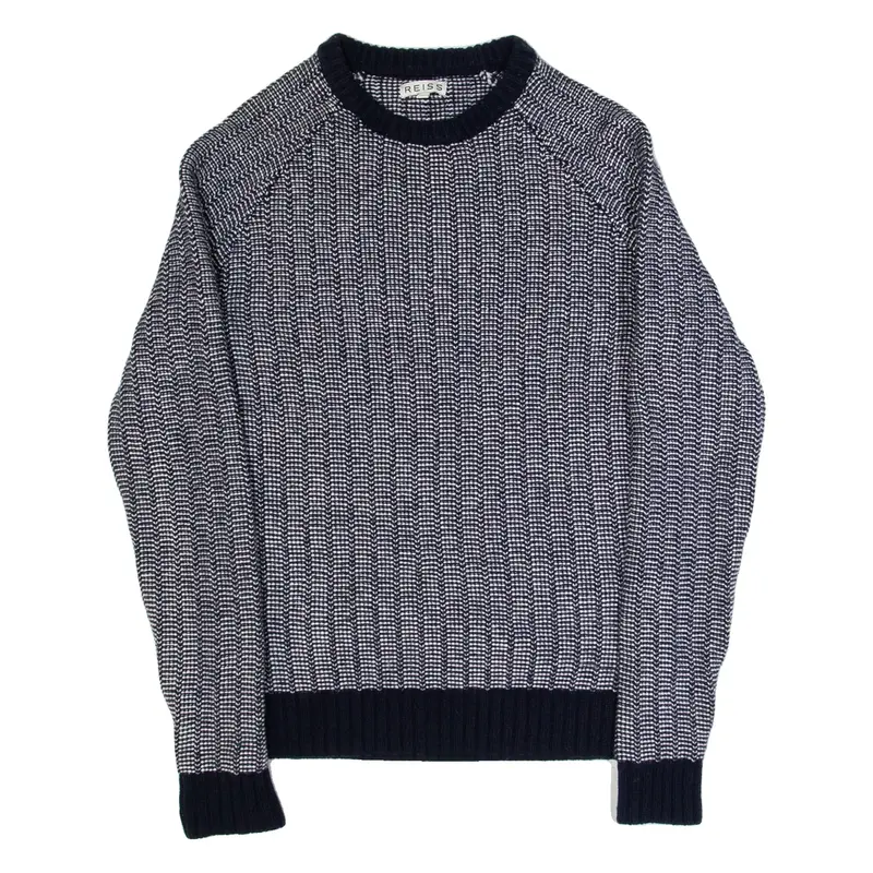 REISS Count Womens Patterned Jumper Black Chunky Knit Wool S