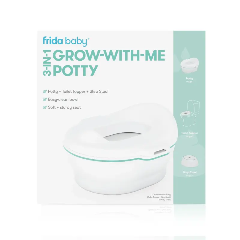Frida Baby 3-in-1 Grow-With-Me Potty with Toilet Topper and Step Stool, Includes 2 Potty Liners