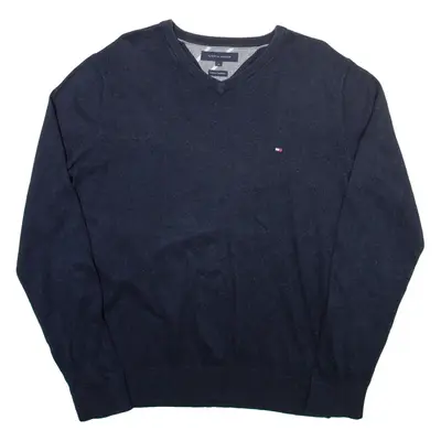 TOMMY HILFIGER Mens Jumper Blue V-Neck Tight Knit Cashmere M