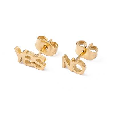 304 Stainless Steel Word YES & NO Asymmetrical Earrings