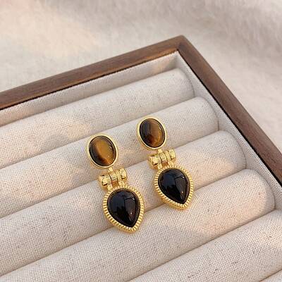 Brass Tiger Eye Stud Earrings