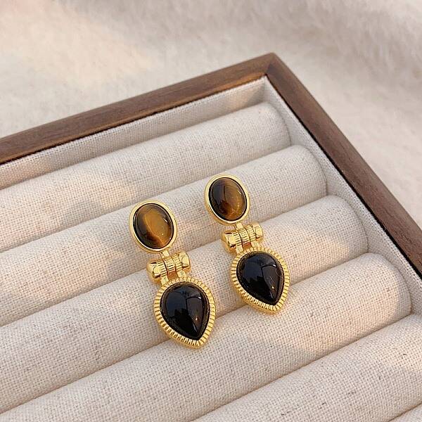 Brass Tiger Eye Stud Earrings