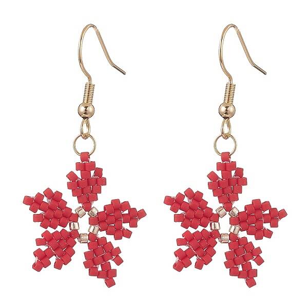 Glass Seed Braided Snowflake Dangle Earrings