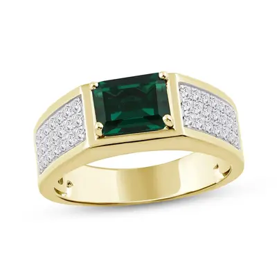 10K Gold Emerald & 0.25 CT.T.W. Diamond Wedding Band for Men