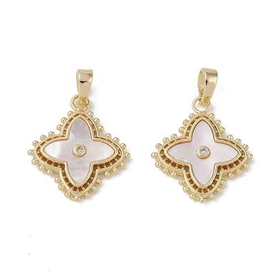 Brass & Shell & Clear Cubic Zirconia Pendants