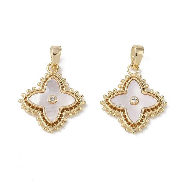 Brass & Shell & Clear Cubic Zirconia Pendants