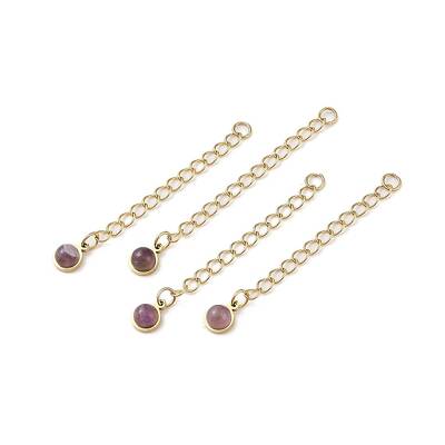Ion Plating(IP) 316 Surgical Stainless Steel Curb Chain Extender with Natural Amethyst Round Charm