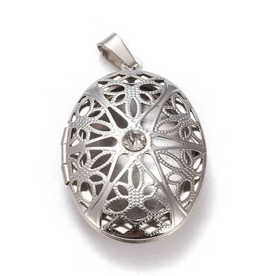 304 Stainless Steel Rhinestone Locket Pendants