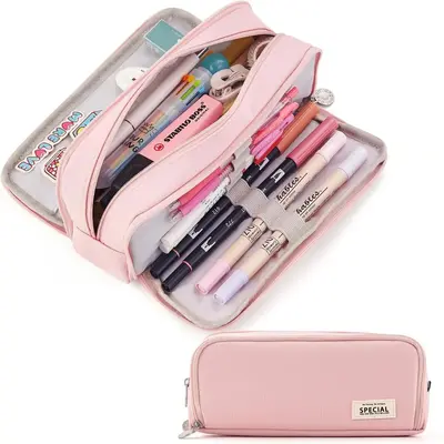 Large Capacity Pencil Case, 1 Count 3 Compartment Pouch for Color Marker Set & Colored Pens Set, Pen Bag for School Teenager ...