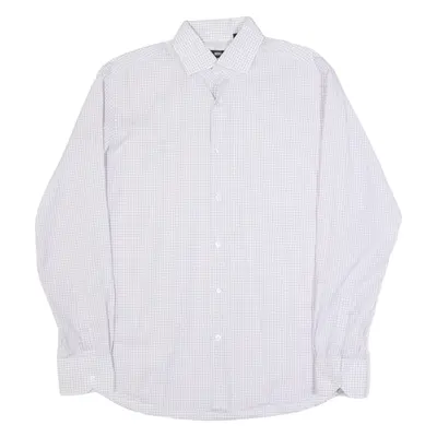 HUGO BOSS Mens Shirt White Check Long Sleeve L