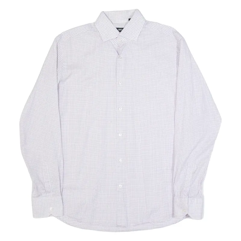 HUGO BOSS Mens Shirt White Check Long Sleeve L