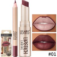 2 in 1 Hydrating Lipcare Lipstick & Lip Liner Makeup Set, 2 Counts/set Not Dry Matte Lipstick & Lipliner, Long Lasting Moistu...