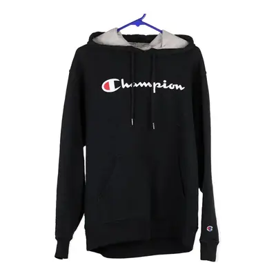 Champion Spellout Hoodie - Medium Black Cotton Blend
