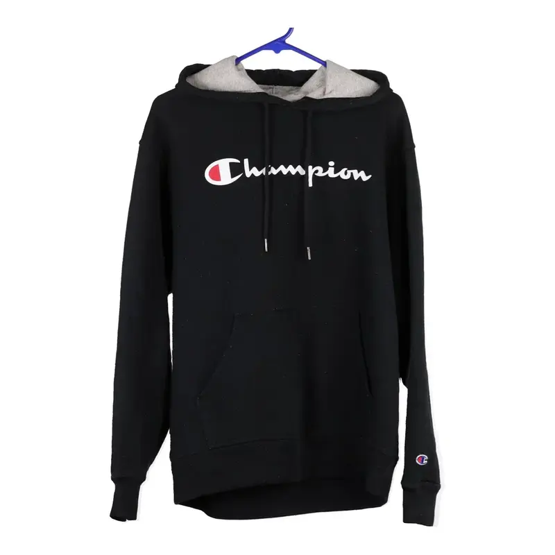 Champion Spellout Hoodie - Medium Black Cotton Blend