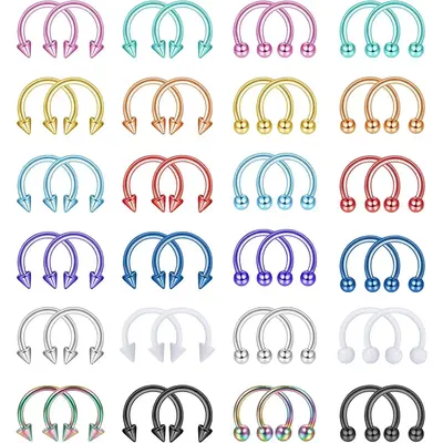 FLORIDECO 48Pcs 16G Surgical Steel Horseshoe Nose Septum Rings Piercing Jewelry Balls & Spikes Cartilage Helix Tragus Earring...