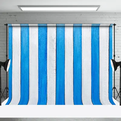 Vintage Blue White Vertical Stripe Wood Backdrop