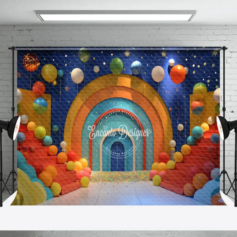 Colorful Rainbow Wonderland Star Cake Smash Backdrop - Aperturee