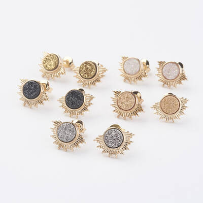 Electroplate Natural Druzy Agate Stud Earrings