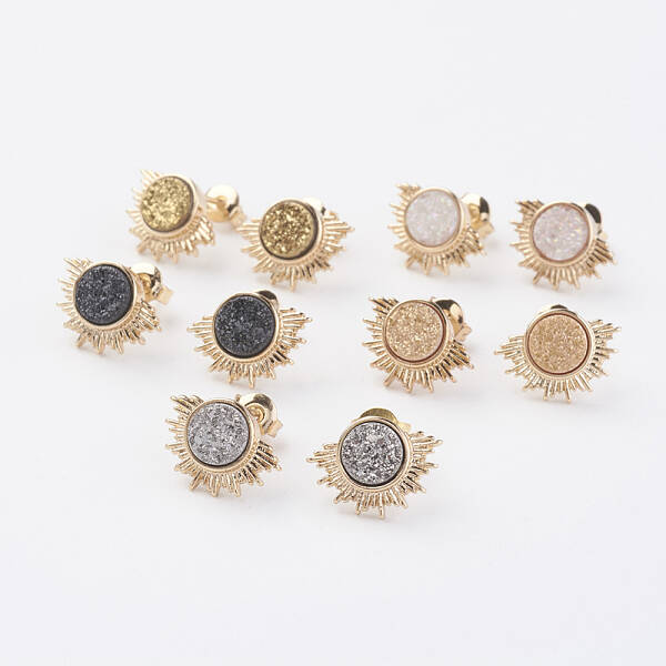 Electroplate Natural Druzy Agate Stud Earrings