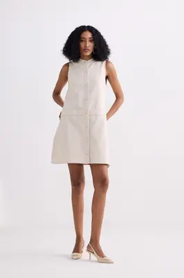 The Cotton Tweed Shift Dress in Cream | Color: Chestnut Twist | Size: S