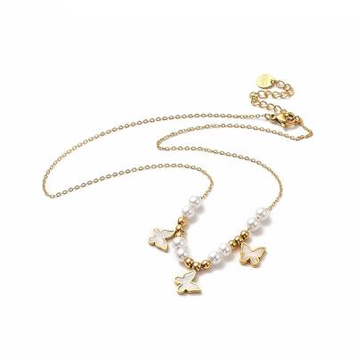 Ion Plating(IP) 304 Stainless Steel Shell Butterfly Pendant Necklaces
