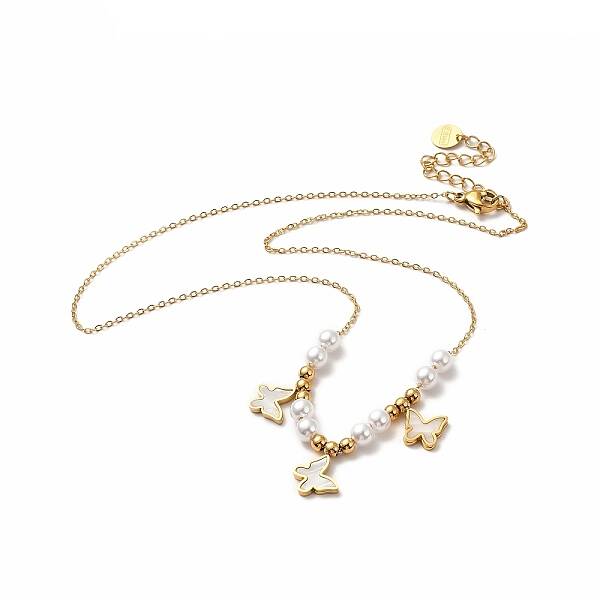 Ion Plating(IP) 304 Stainless Steel Shell Butterfly Pendant Necklaces