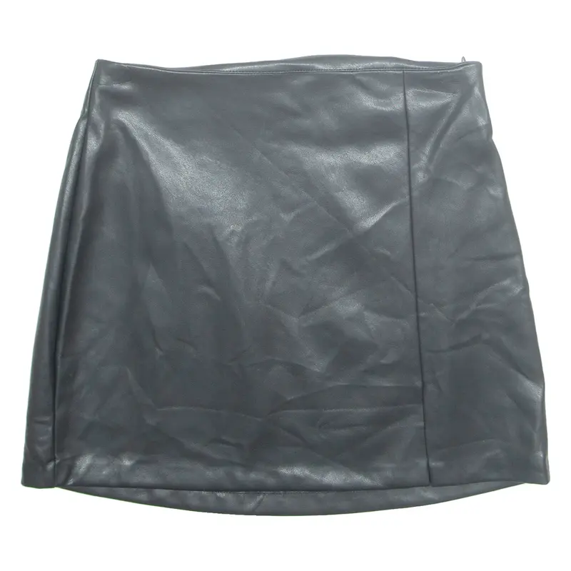 PULL&BEAR Womens A-Line Skirt Black Short Leather M