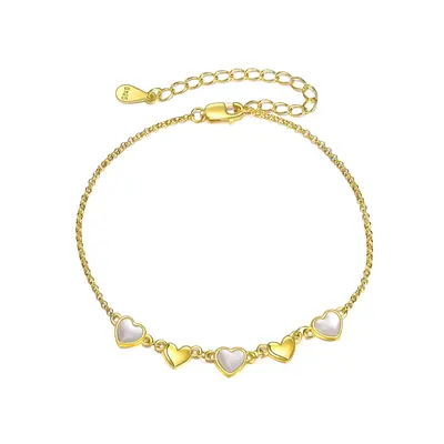 Sterling Silver With Yellow Gold Plated Interlocking Hearts Charm Bracelet For Women Best Friends