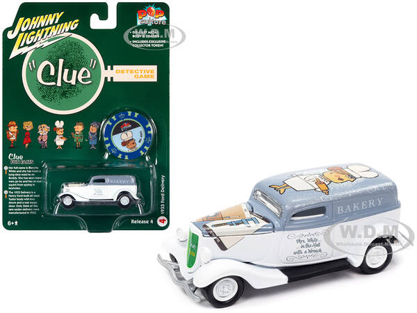 1933 Ford Delivery Van White with Gray Top (Mrs. White) with Poker Chip Collectors Token \