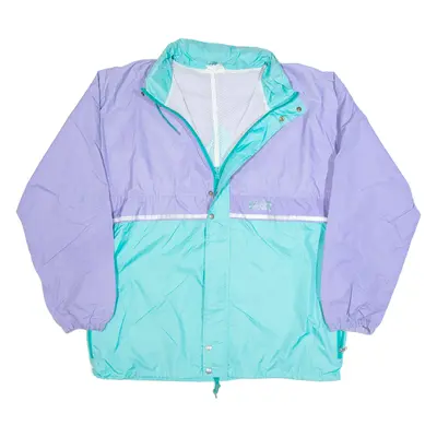 Mesh Lined Womens Rain Jacket Purple 90s Hooded Colourblock L
