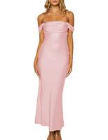Women's Summer Strapless Pleated Long Dress, Backless Slim Sexy Temperament Dresses Simple Design Dresses