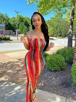 Women's All Over Print Backless Bodycon Tube Dress, Fashion Casual Strapless Maxi Dress for Daily Outdoor Wear, Capri Sun Dre...