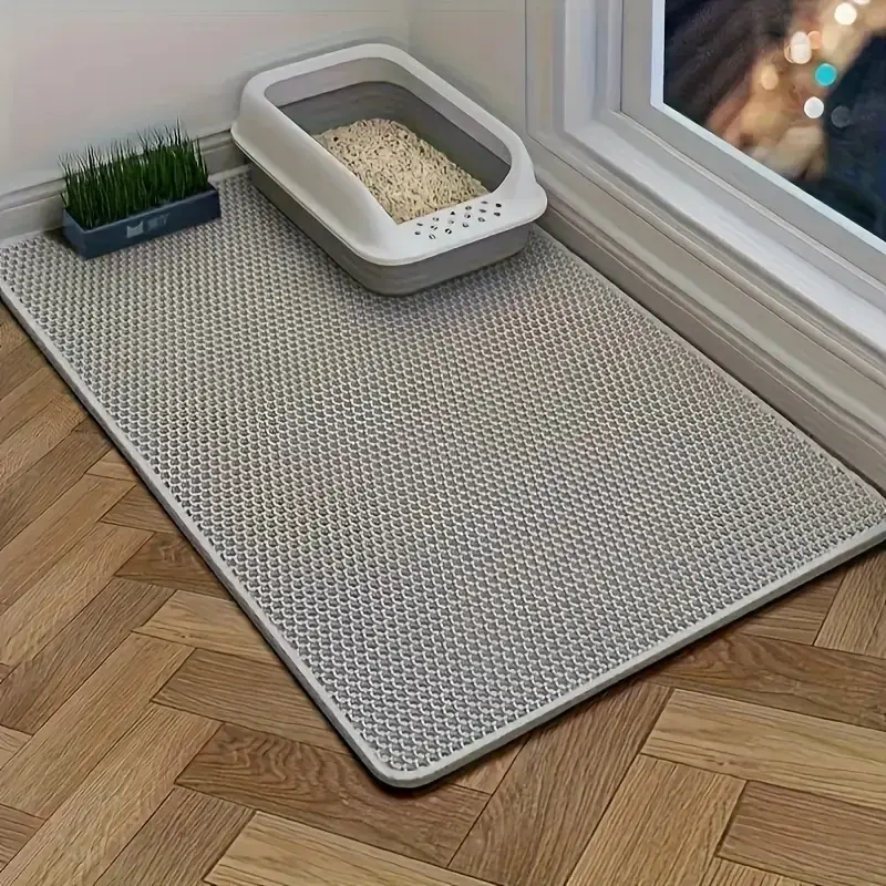 The oversized double-layer splash proof cat litter mat is waterproof, non slip, odor proof, easy to clean and store, making i...