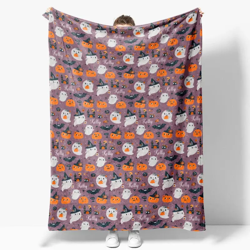 Boos Pumpkins Step And Repeat Custom Name Blanket - Aperturee